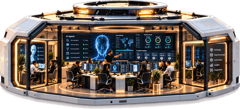 The Brokerr AI base with AI agents working the candidate pipeline