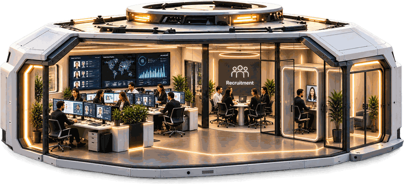 The Brokerr Recruitment base with candidate screens and interview rooms